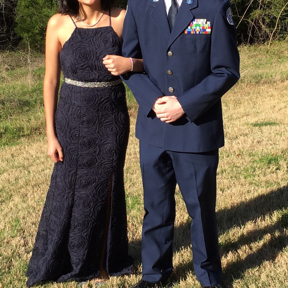 👗Navy blue rosette ball prom wedding gown Size Small